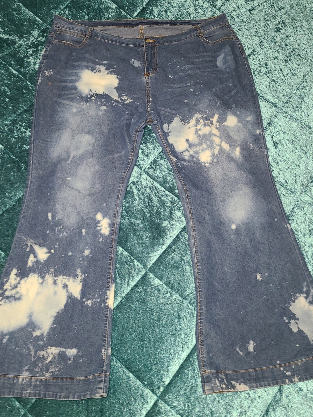 Women’s Blue Bleached Flare Jeans - Casual Stretch Denim